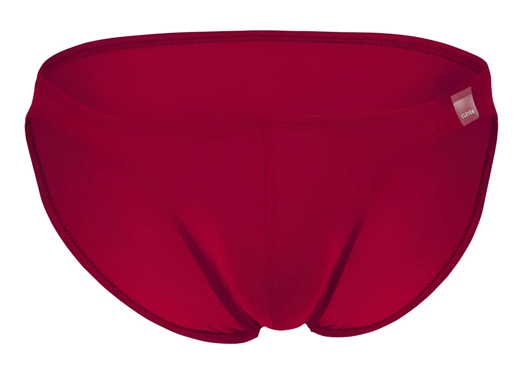 Solid red clever 1608 beatnik bikini swim trunks with smooth fabric finish and neatly stitched edges