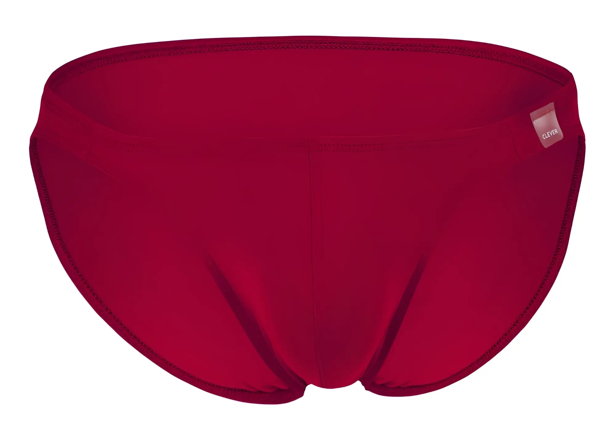 Solid red clever 1608 beatnik bikini swim trunks with smooth fabric finish and neatly stitched edges