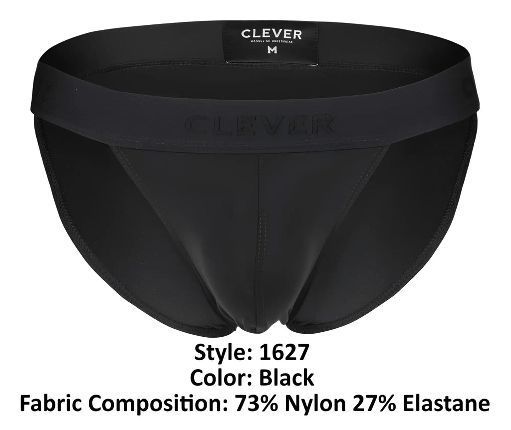 Black clever 1627 deseo bikini briefs made of 73 nylon 27 elastane showing the front view