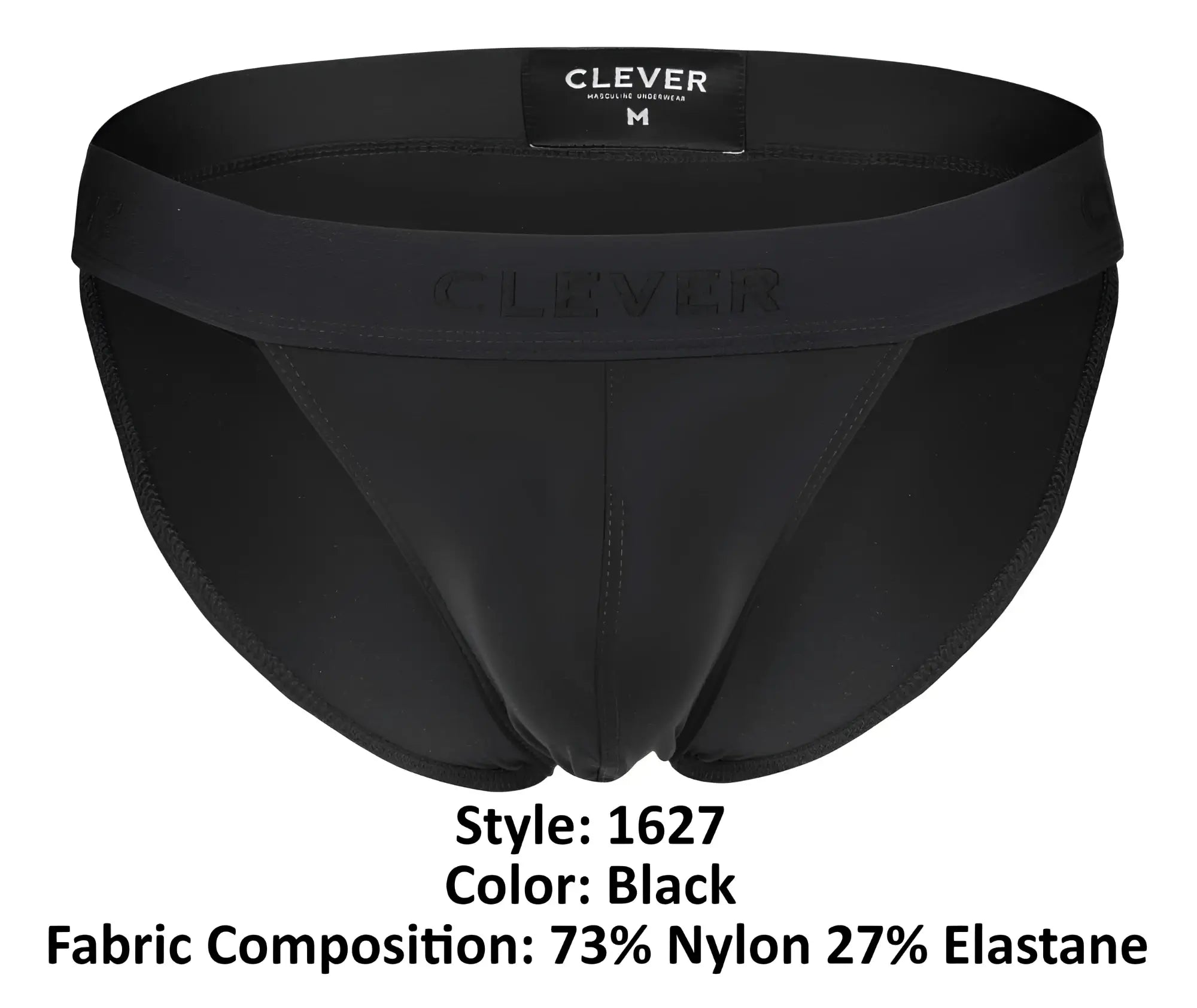Black clever 1627 deseo bikini briefs made of 73 nylon 27 elastane showing the front view