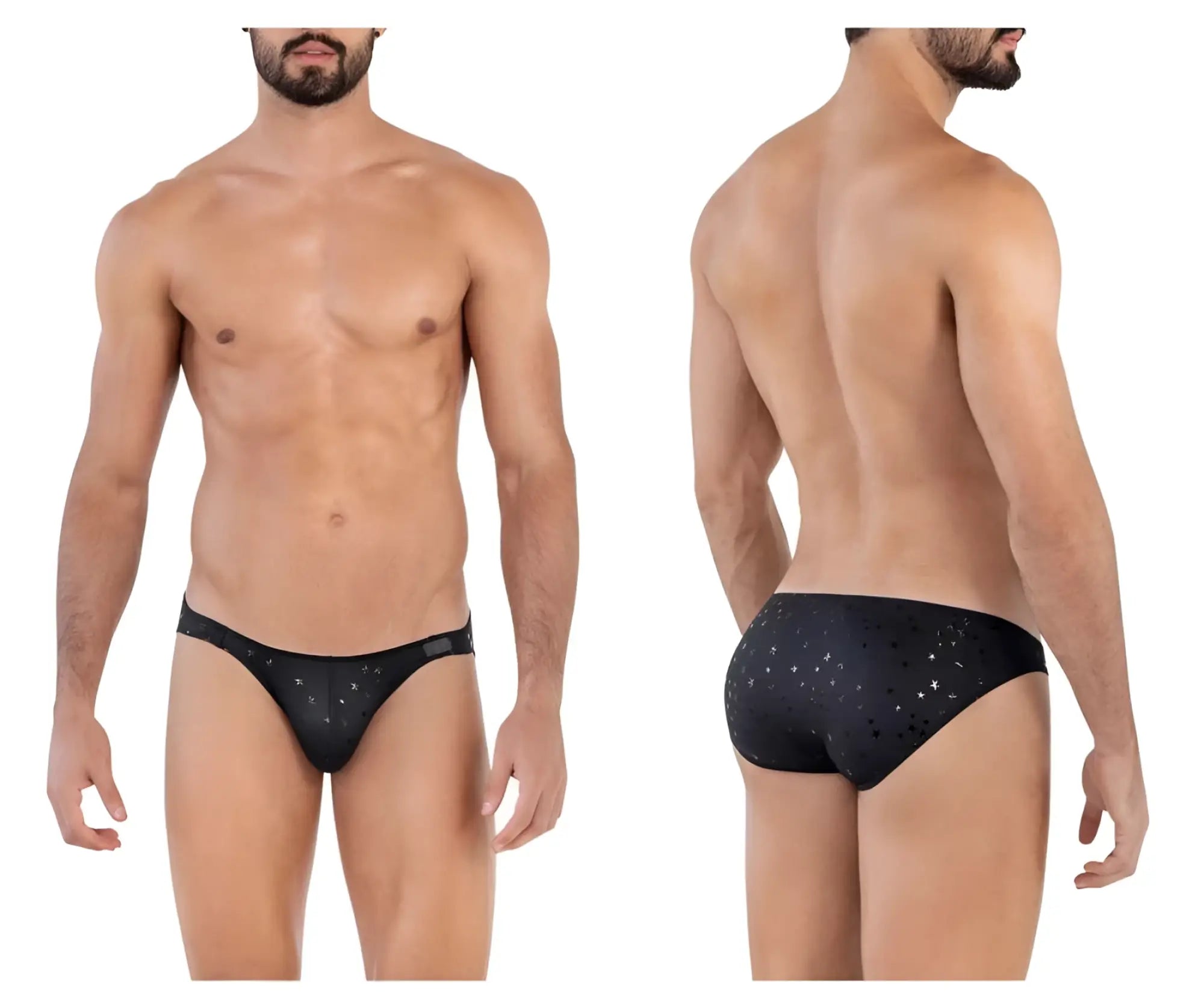 Black men’s briefs clever 1633 illusion bikini in black with subtle star pattern comfortable stretch fabric