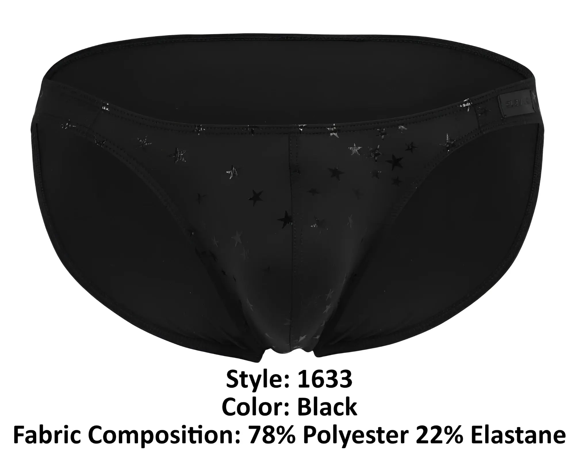 Black clever 1633 illusion bikini briefs with star pattern made of 78% polyester and 22% elastane