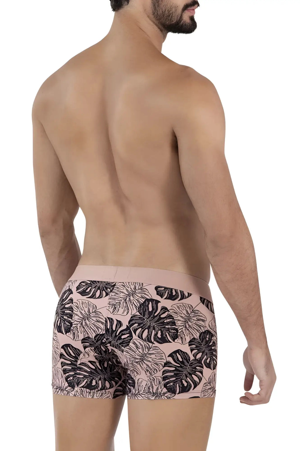 Pink clever 1635 pacif trunks boxer briefs with black and white tropical leaf pattern for comfortable wear