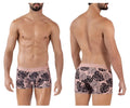 Pink clever 1635 pacif trunks men’s briefs with bold black monstera leaf pattern in soft stretch fabric