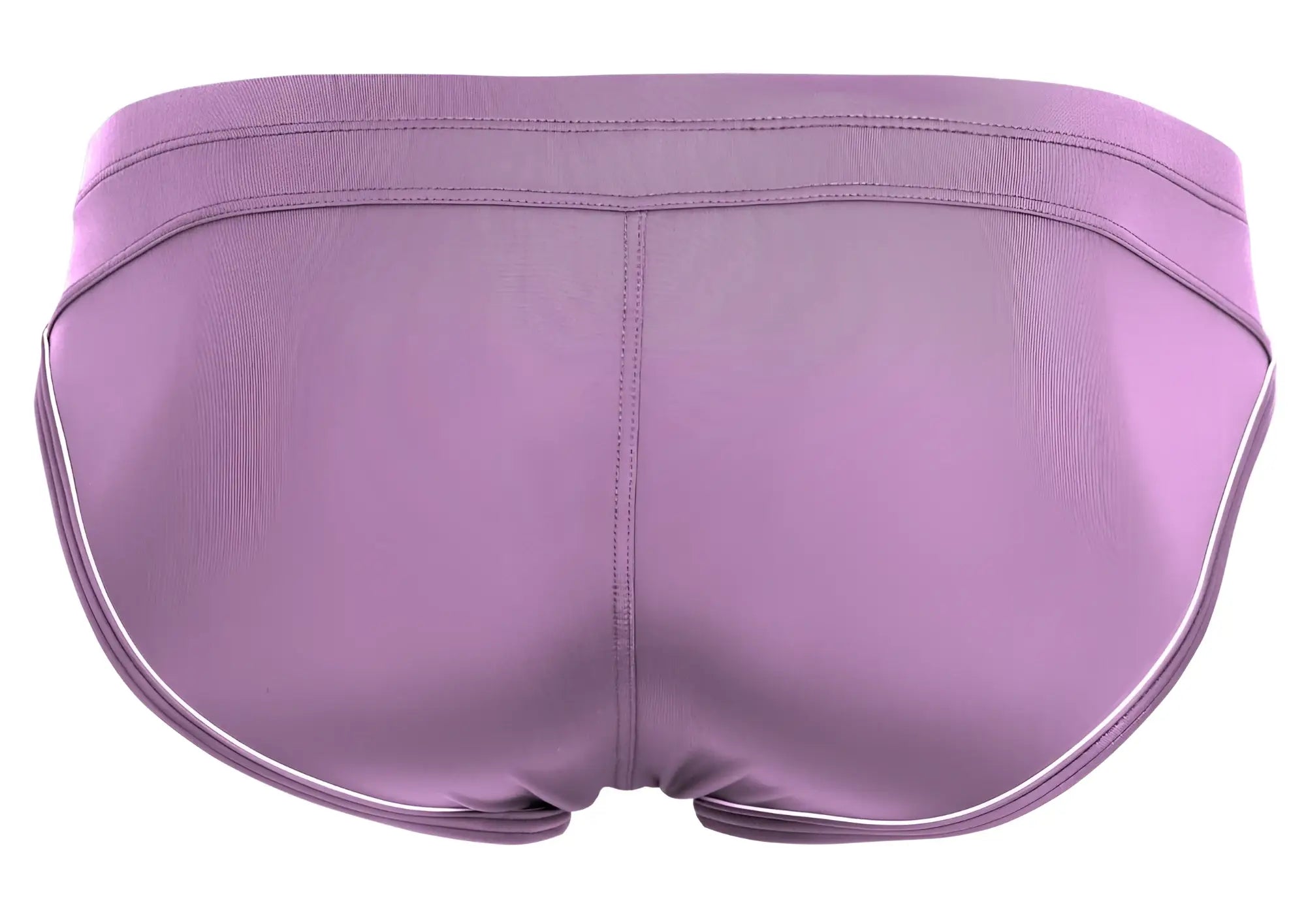 Purple clever 1656 mirage bikini briefs with white trim along waistband and leg openings designed for athletic use