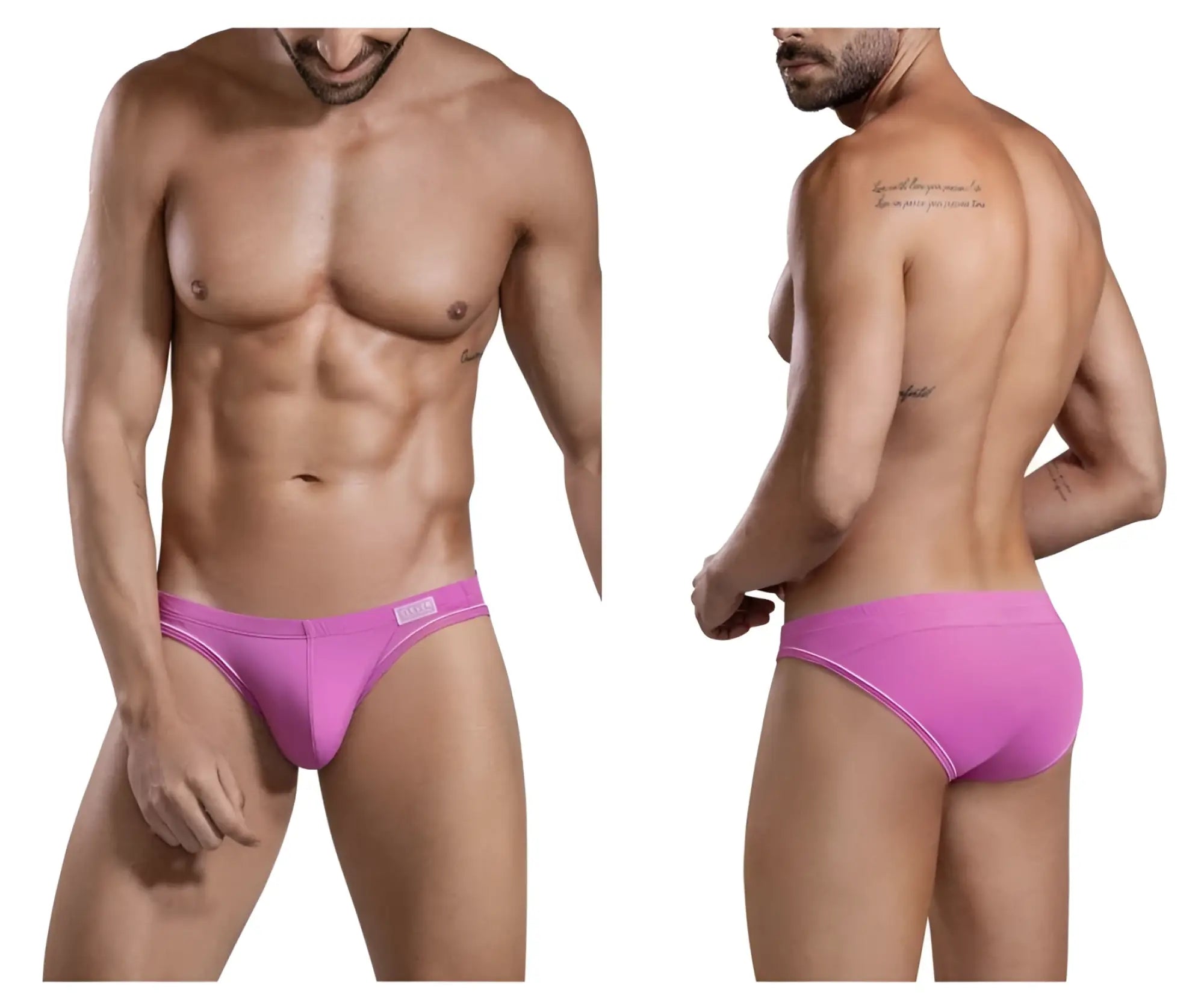 Vibrant pink clever 1656 mirage bikini briefs with white trim and brand tag on waistband in grape color