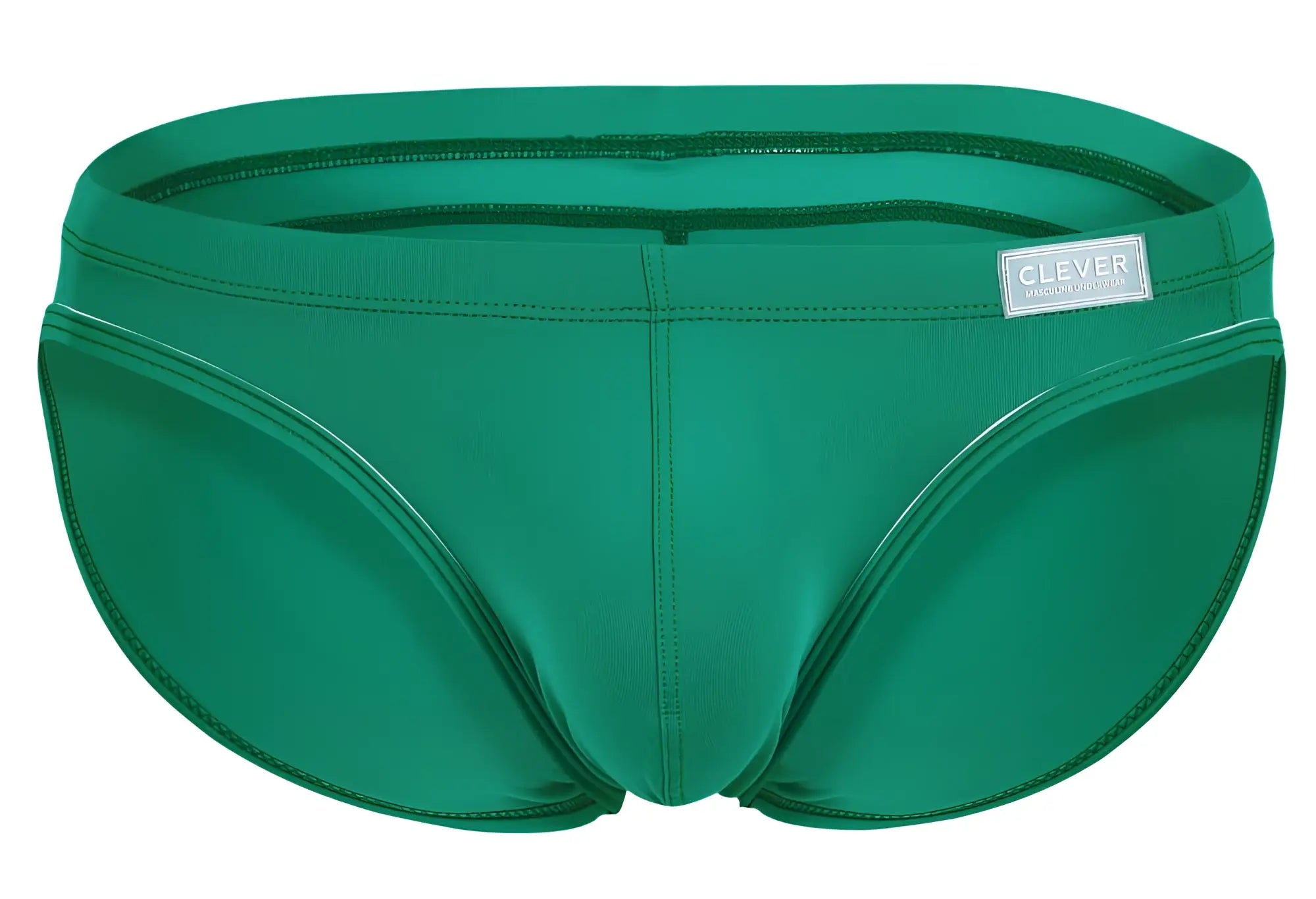 A sleek emerald green swim trunks with smooth stretchy fabric and subtle seam detailing from Clever 1656 Mirage Bikini