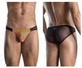 Clever 1657 mockery bikini briefs in black and gold mesh with a gradient pink to yellow pattern on the front
