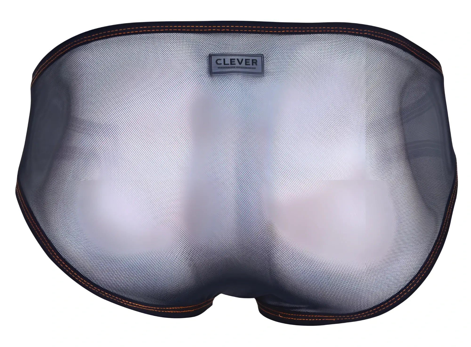 Dark gray mesh briefs with brown stitching and clever brand label from clever 1657 mockery bikini orange collection