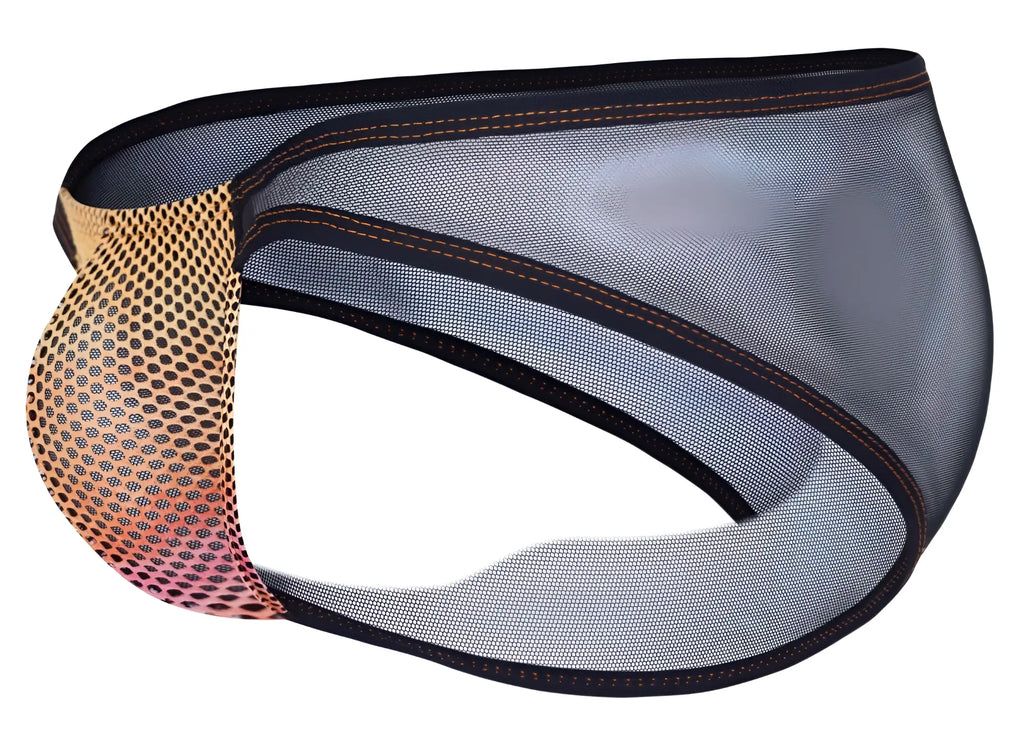 Gray mesh briefs with black trim and gradient pattern on the side from clever 1657 mockery bikini color orange collection