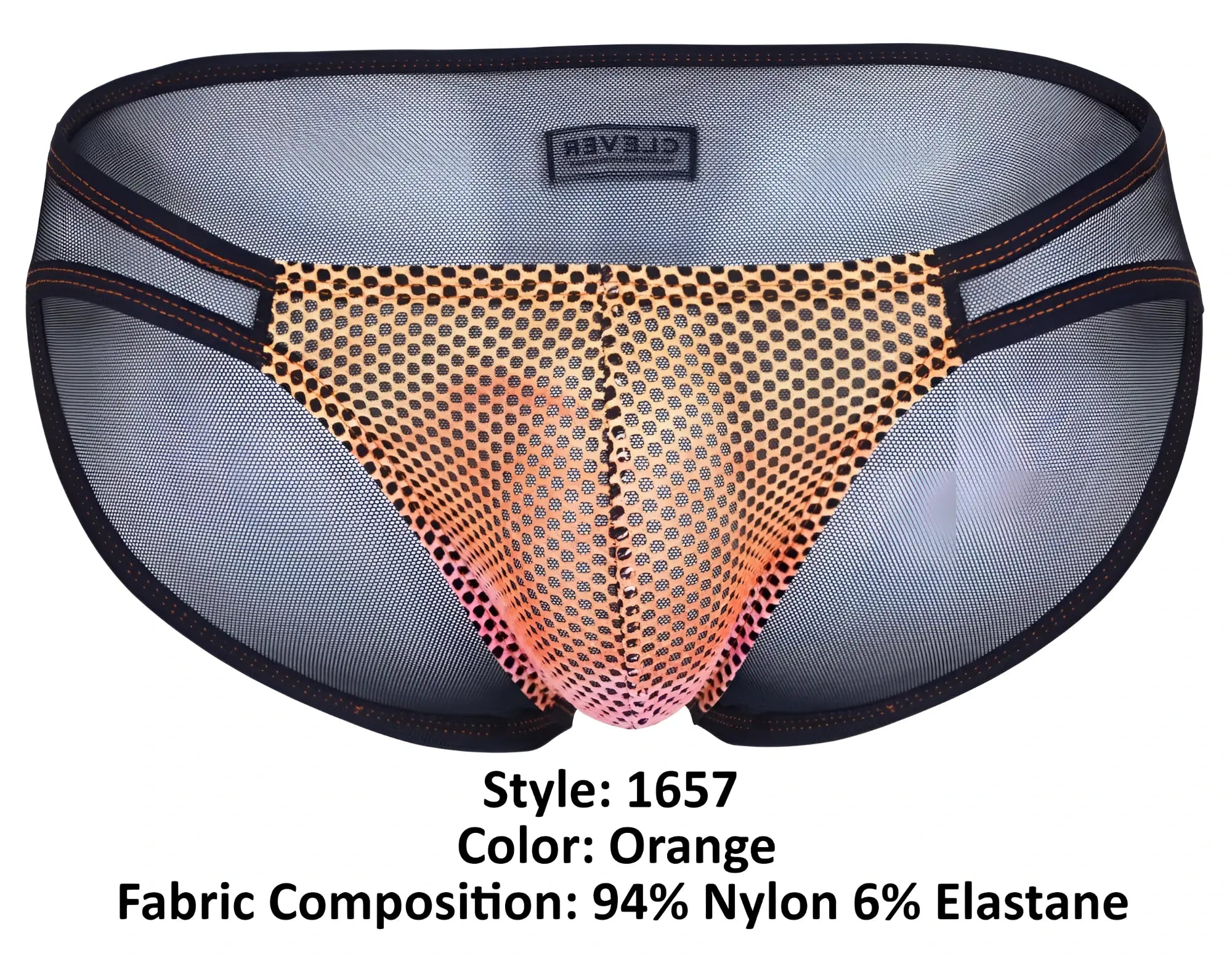 Orange mesh briefs clever 1657 mockery bikini with gold to pink gradient and black trim waistband label