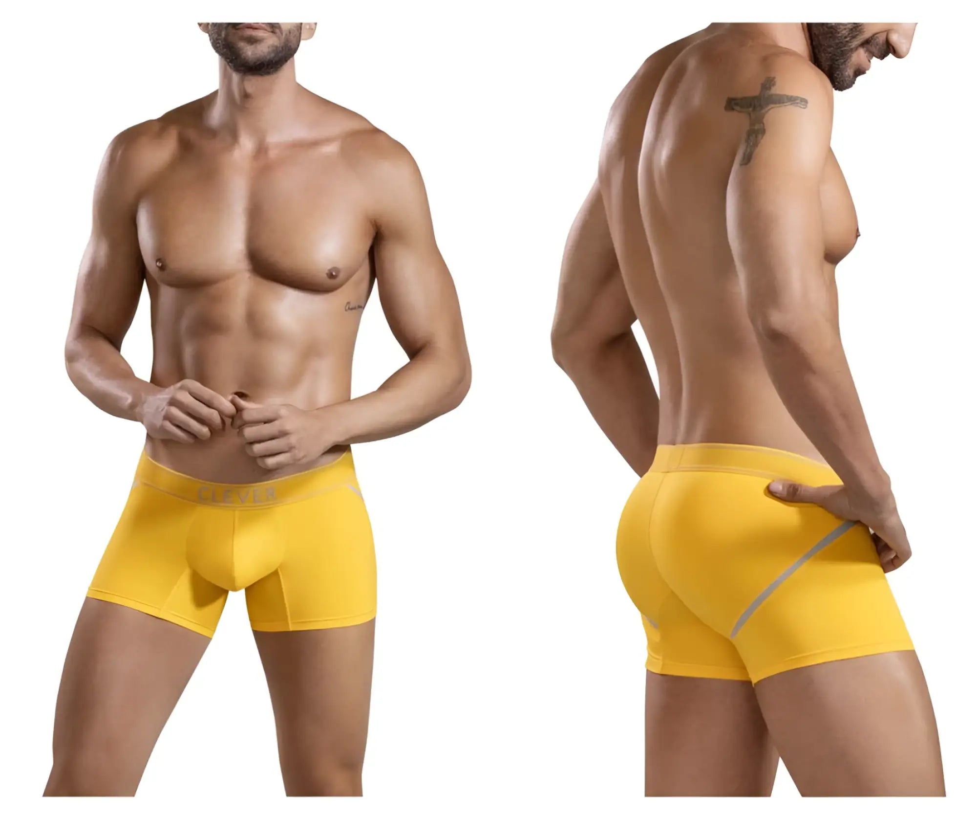 Clever 1658 imagination bright yellow men’s boxer briefs with subtle gray side stripe for comfortable wear