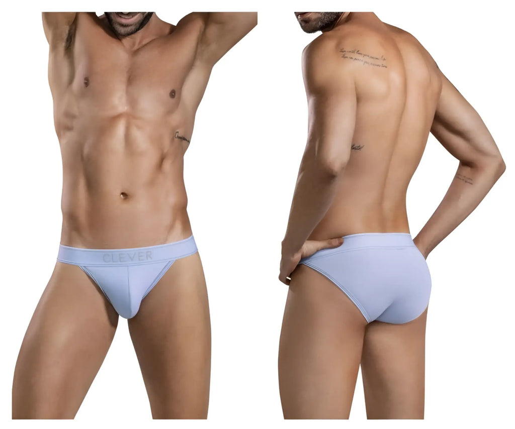 Light blue cotton briefs with clever branding on the waistband from clever 1659 imagination bikini color blue collection