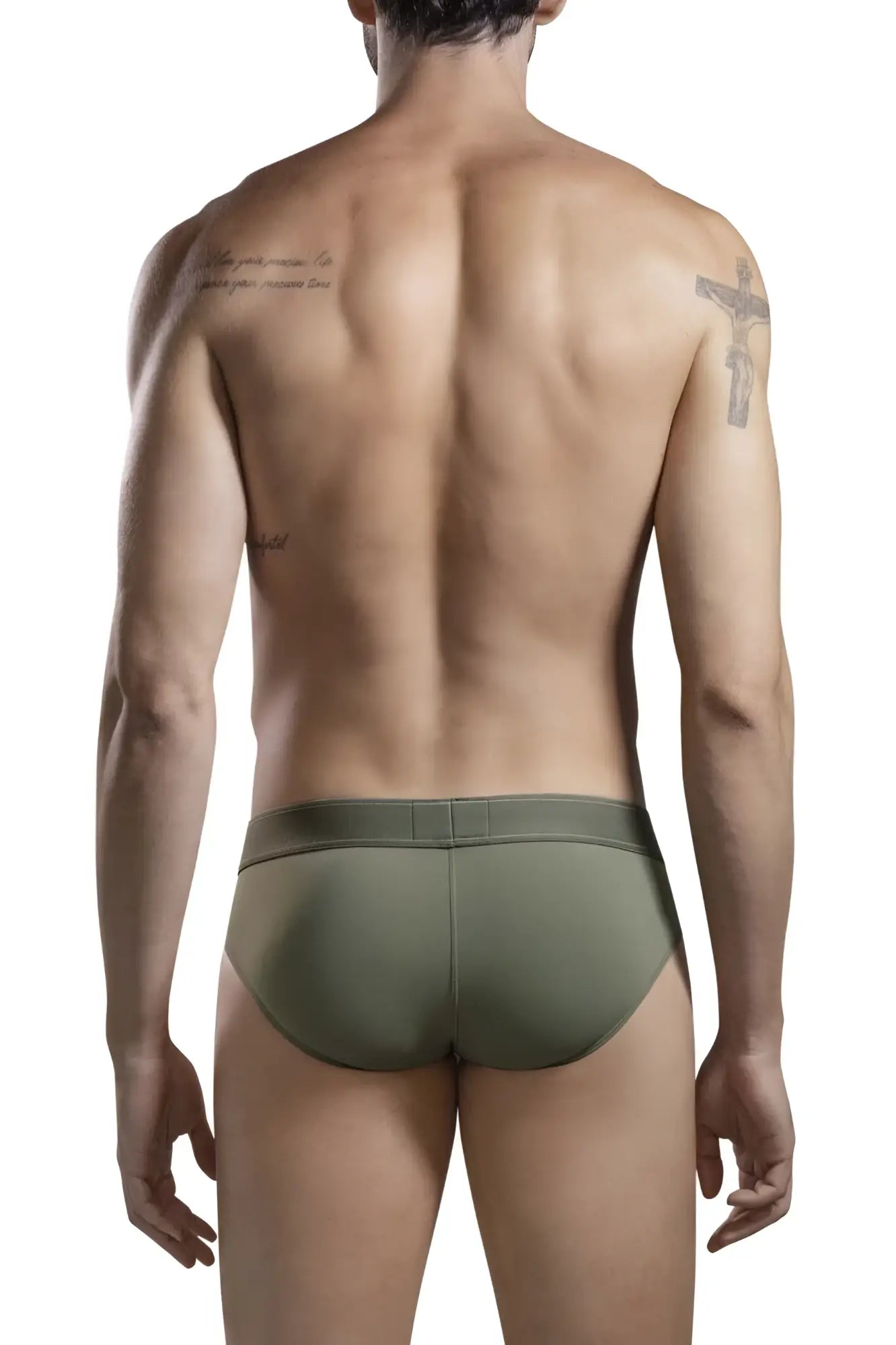 Olive green clever 1670 britanica briefs with smooth form-fitting fabric and subtle elastic waistband front view
