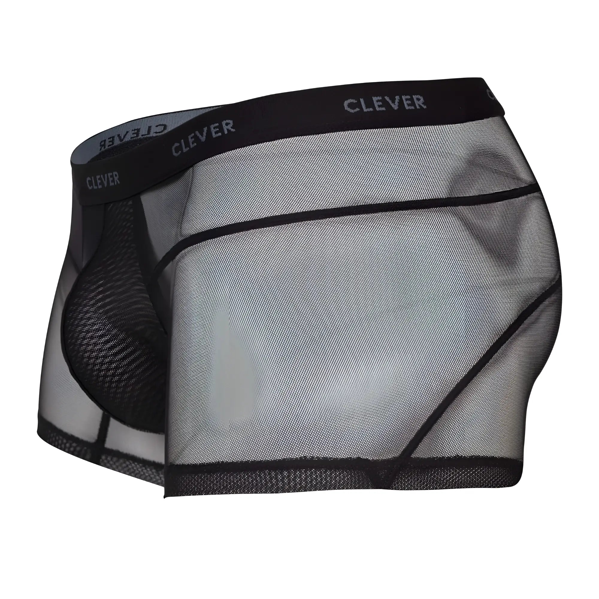Black mesh clever 1673 legend trunks boxer briefs with reinforced pouch and gray clever waistband in black