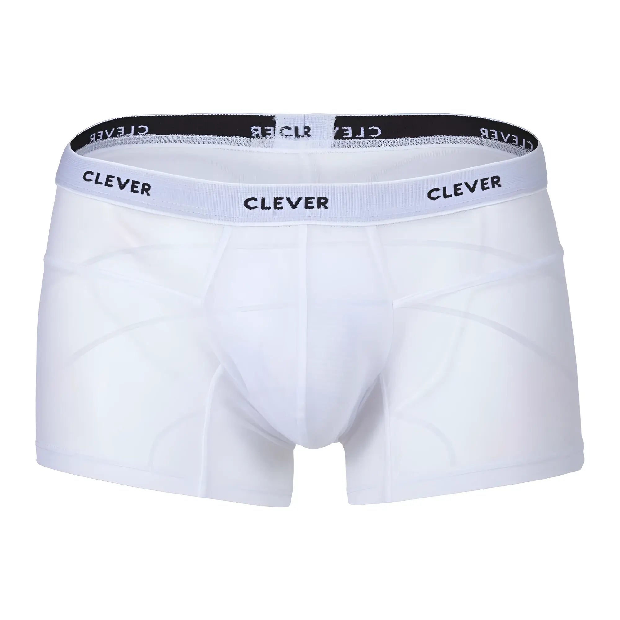 White men’s boxer briefs with black and white clever elastic waistband in clever 1673 legend trunks color white