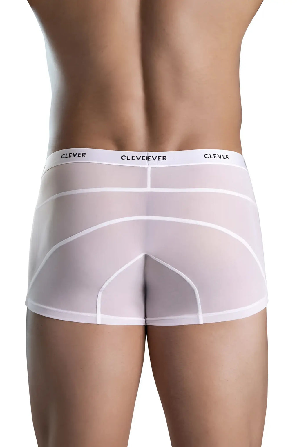 White sheer men’s briefs with subtle clever elastic waistband in white from clever 1673 legend trunks collection