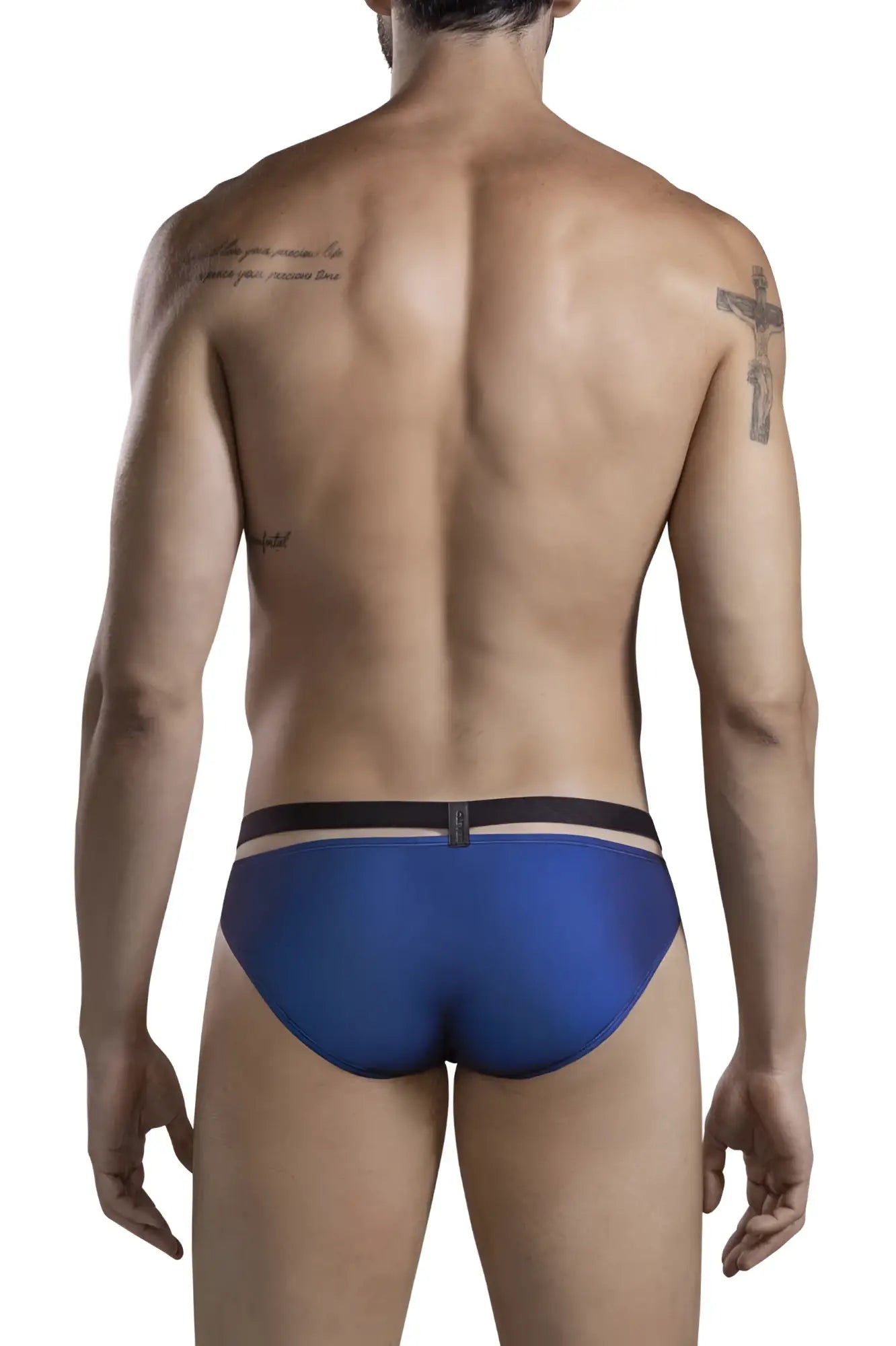 Blue clever 1675 eroticism bikini swim trunks with black waistband and beige trim ideal for beachwear