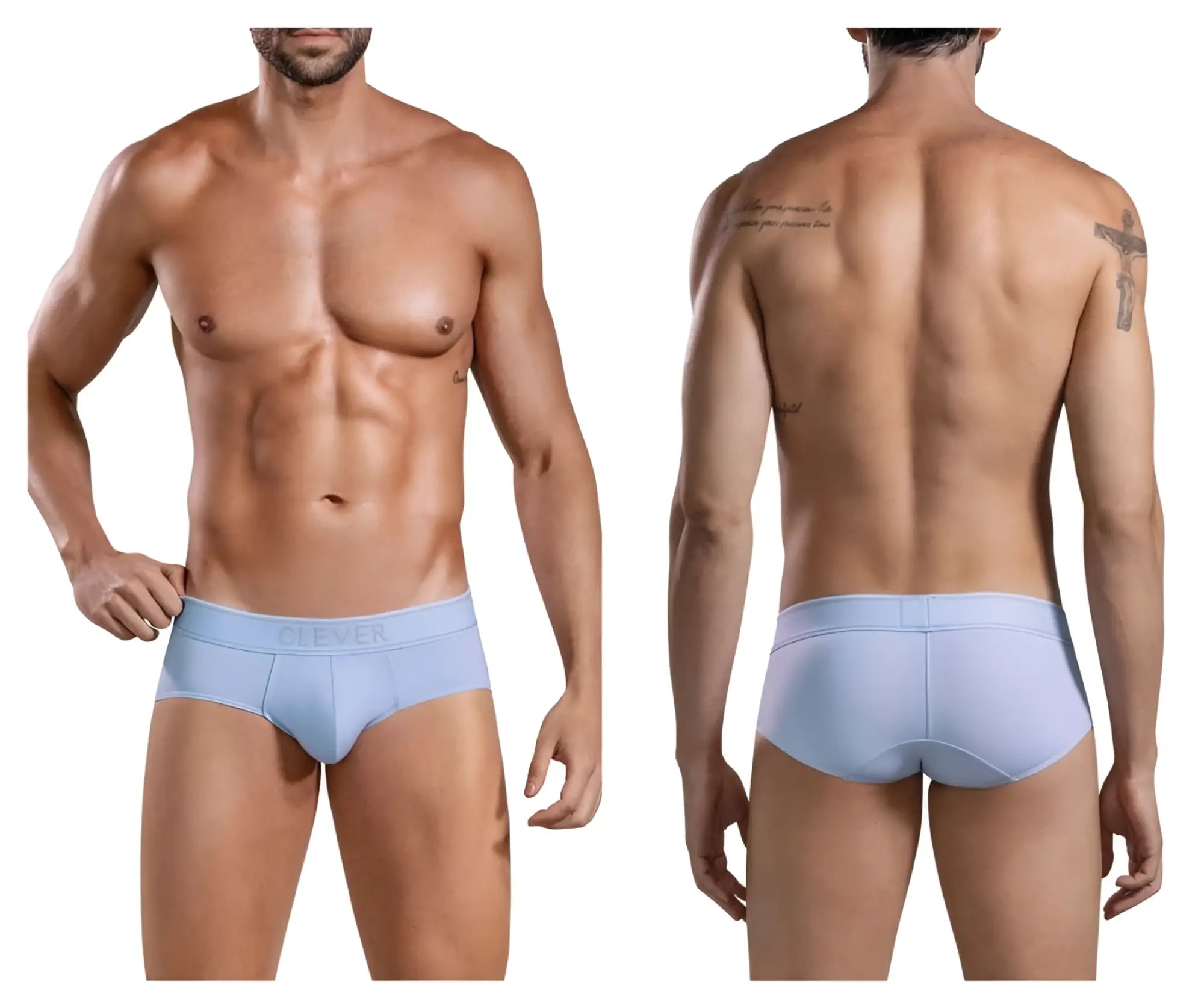 Light blue cotton clever 1683 imagination briefs with a subtle clever logo on the waistband