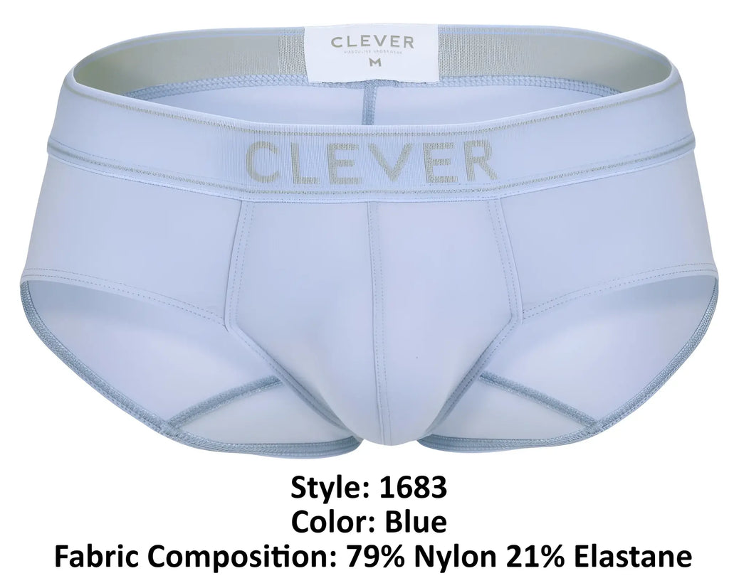 Light blue clever 1683 imagination briefs with subtle gray logo made from 79 nylon 21 elastane for comfort and style