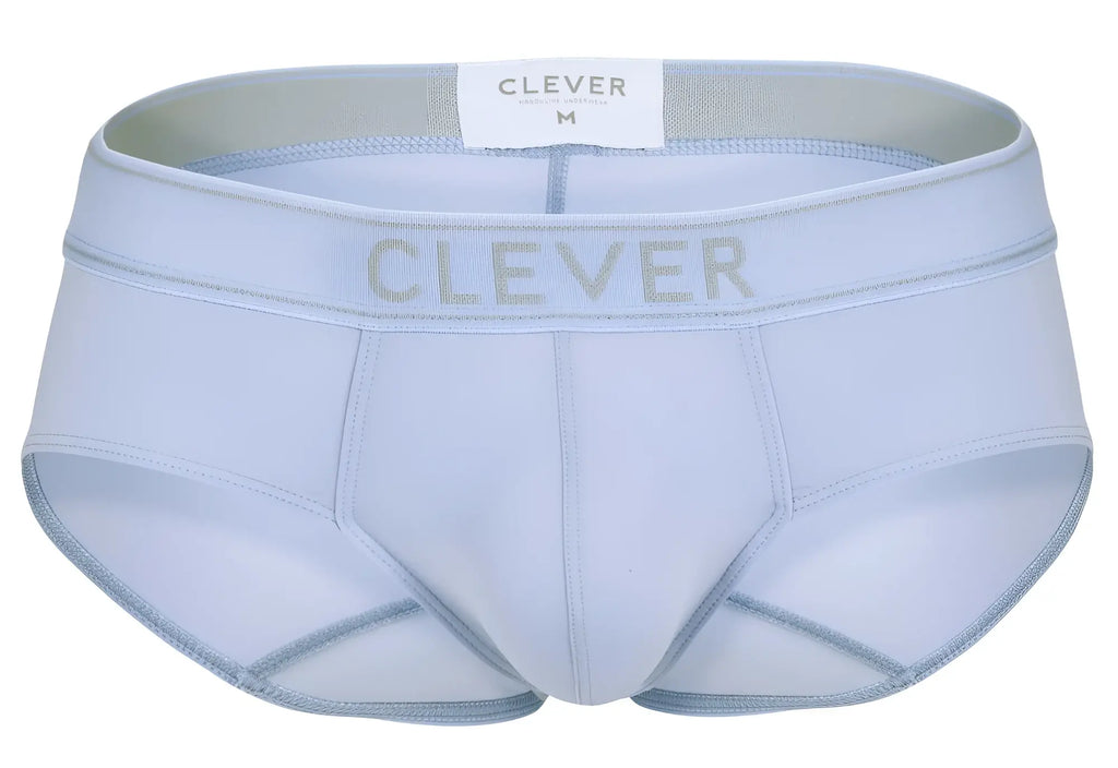 Light blue clever 1683 imagination briefs for men with branded waistband and size m white label on the front side