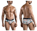 White clever 1726 grange briefs with playful cartoon animal pattern and black waistband for comfortable wear