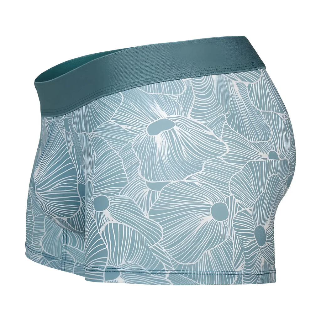 Teal floral-patterned boxer briefs with matching elastic waistband Clever 1729 Rose Trunks color green front view