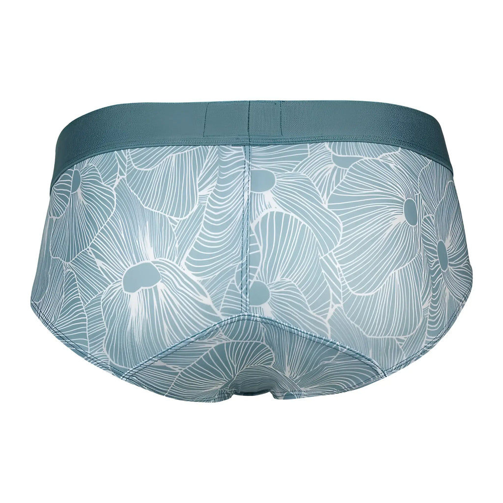 Teal floral-patterned men’s briefs with matching elastic waistband from Clever 1730 Rose Briefs color green