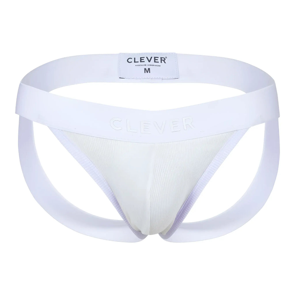 White clever brand men’s athletic briefs with supportive contoured design and elastic waistband in beige color