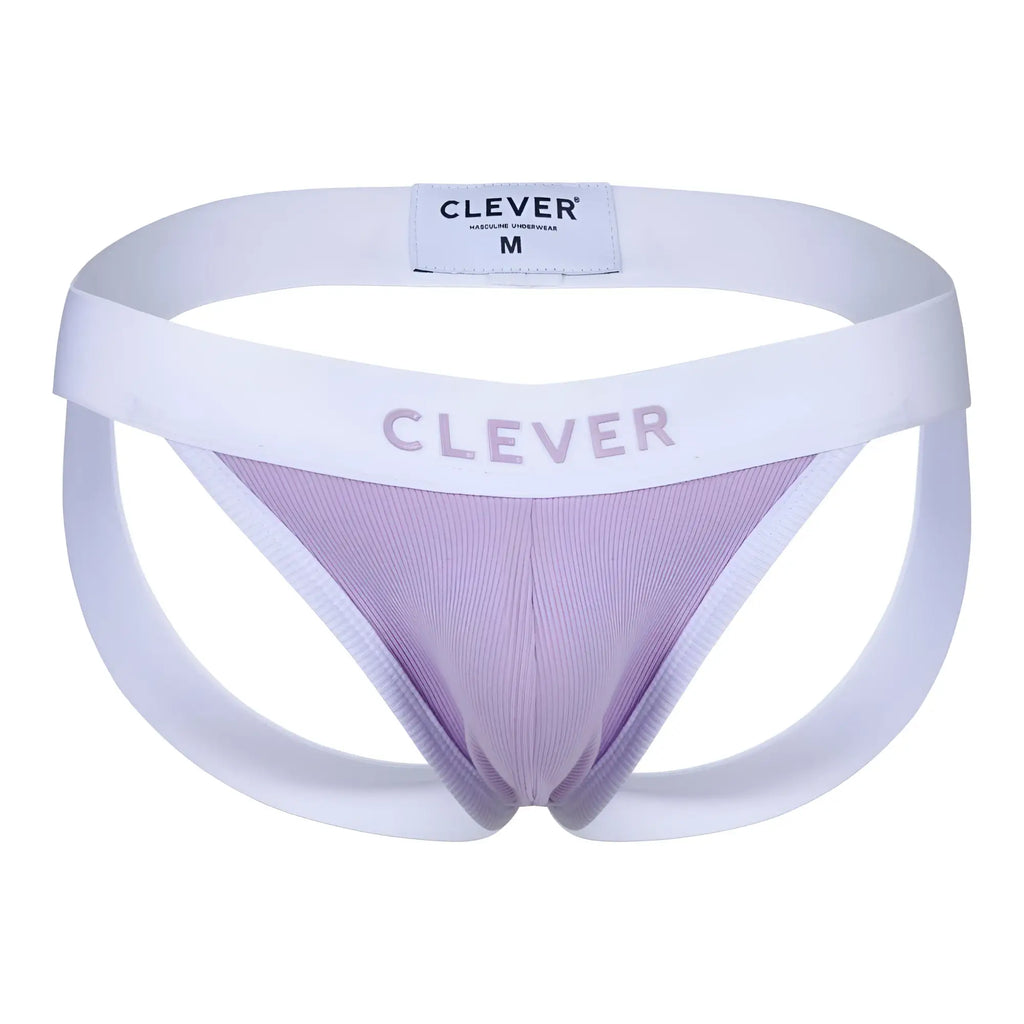 Purple ribbed fabric briefs with white elastic waistband and Clever brand label from Clever 1734 Colors jockstrap lilac