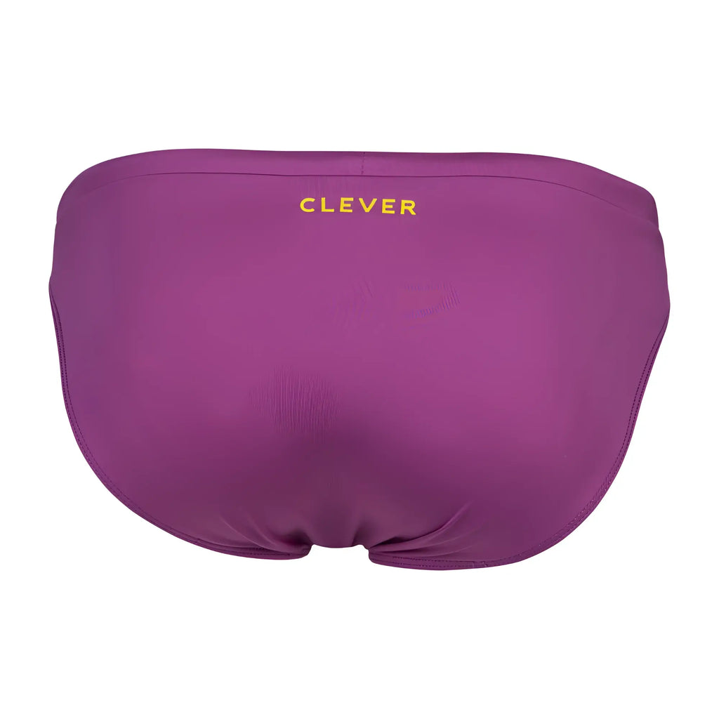 Purple clever 1735 vivo swim briefs with subtle textured fabric and gold embroidered brand name on the waistband