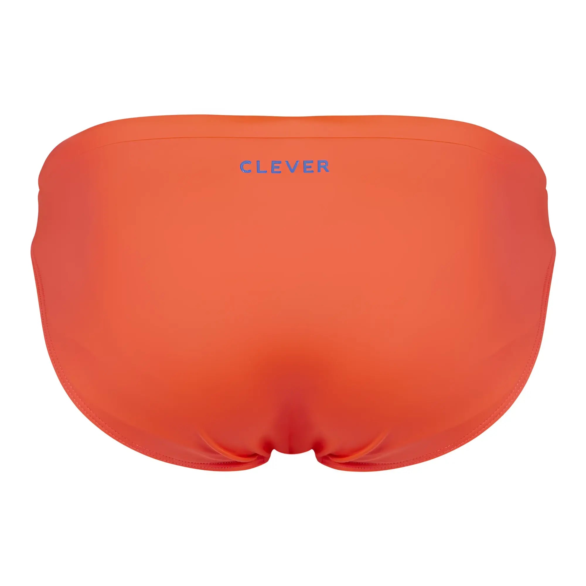 Bright orange clever 1735 vivo swim briefs with subtle textured fabric and light purple embroidered waistband branding