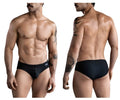 Clever 1743 island swim briefs in black with textured fabric subtle pattern and small brand tag on the waistband
