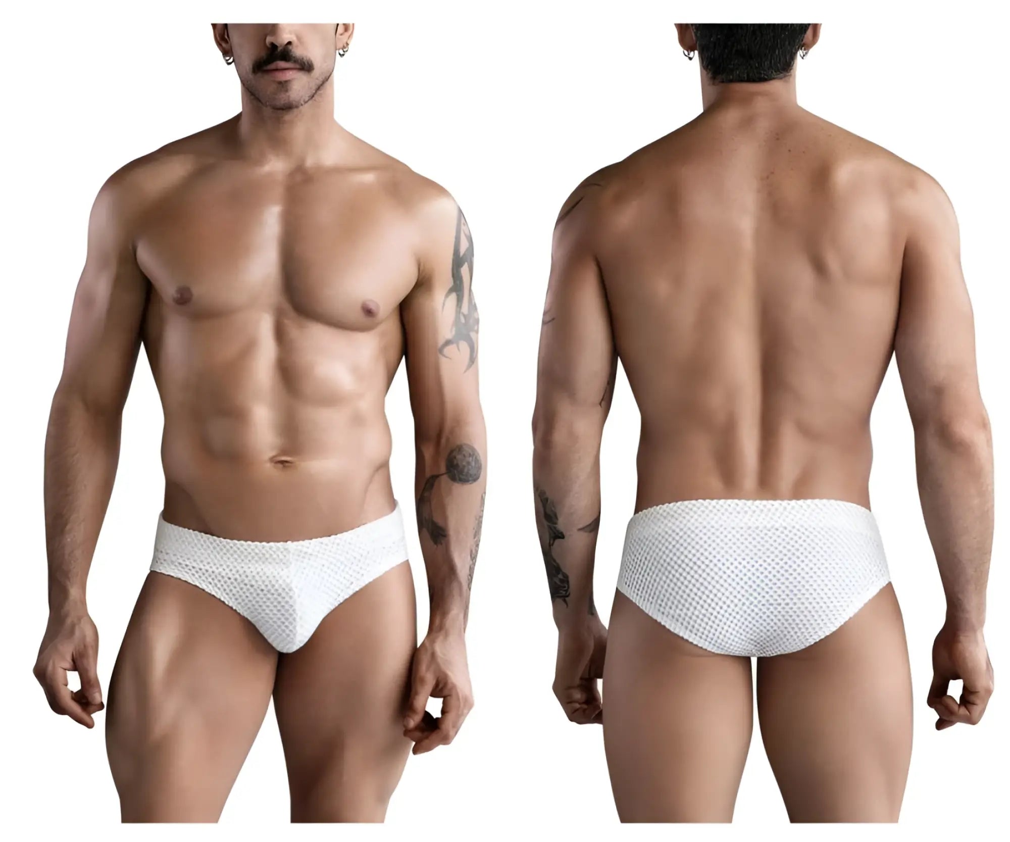White clever 1743 island swim briefs featuring breathable textured mesh fabric for swimwear use