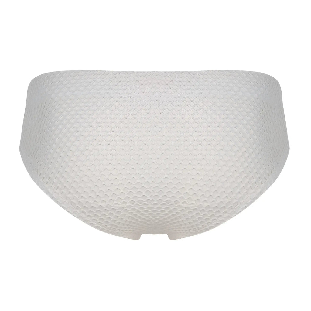 White clever 1743 island swim briefs made of mesh with a textured honeycomb pattern for swimwear use