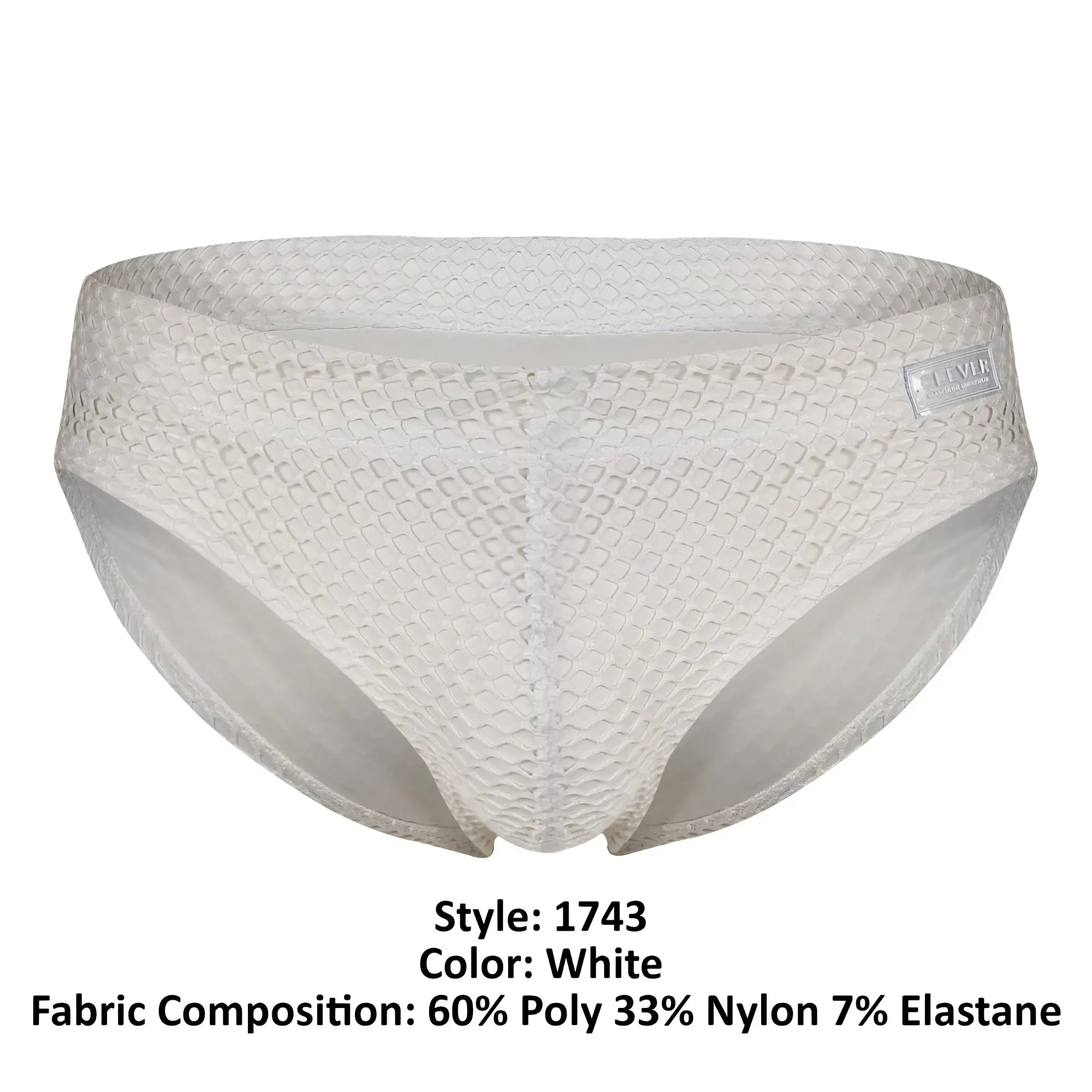 White clever 1743 island swim briefs featuring a textured diamond-patterned weave and sleek modern design