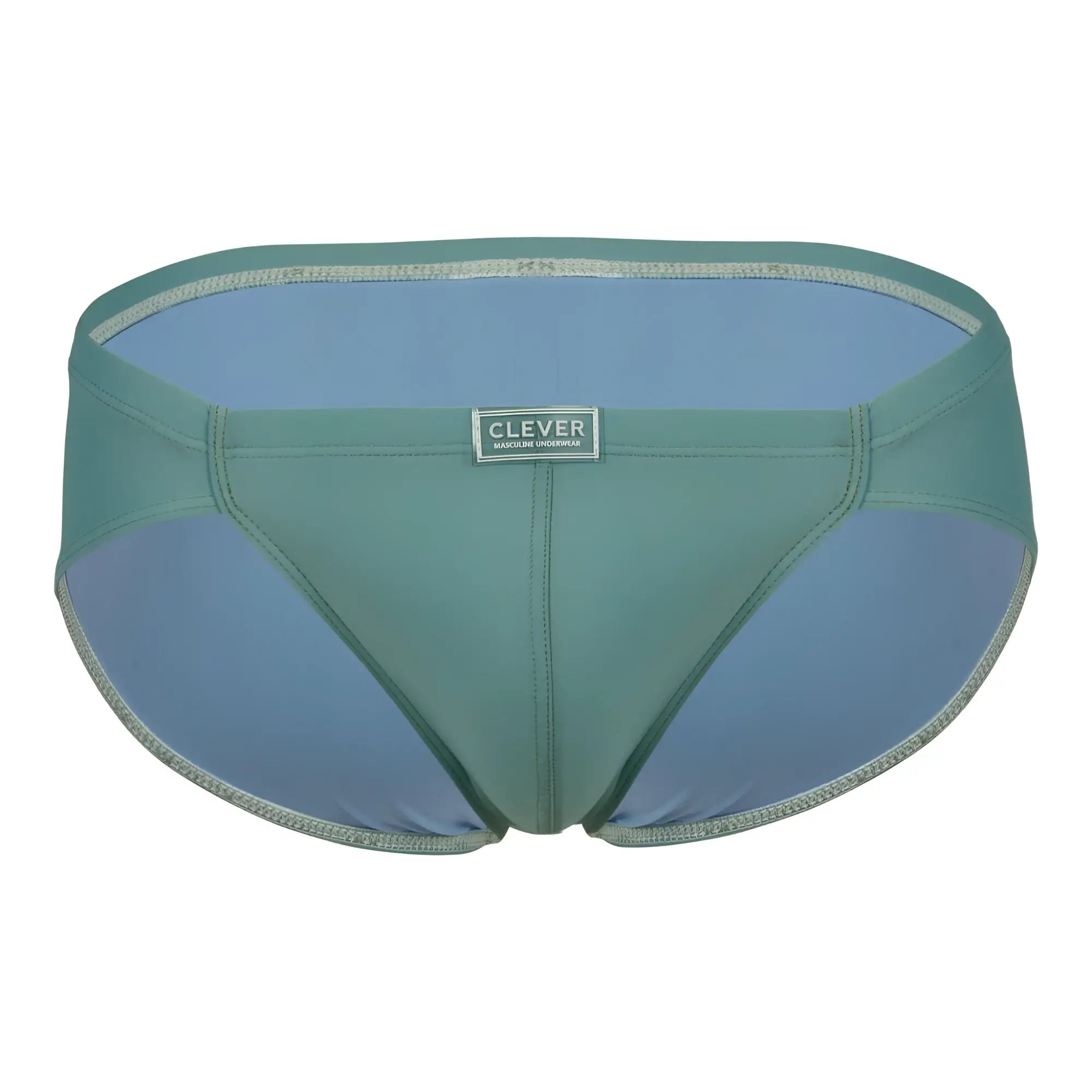 Teal and light blue clever 1744 spring briefs with silver trim men’s two-tone underwear in green color