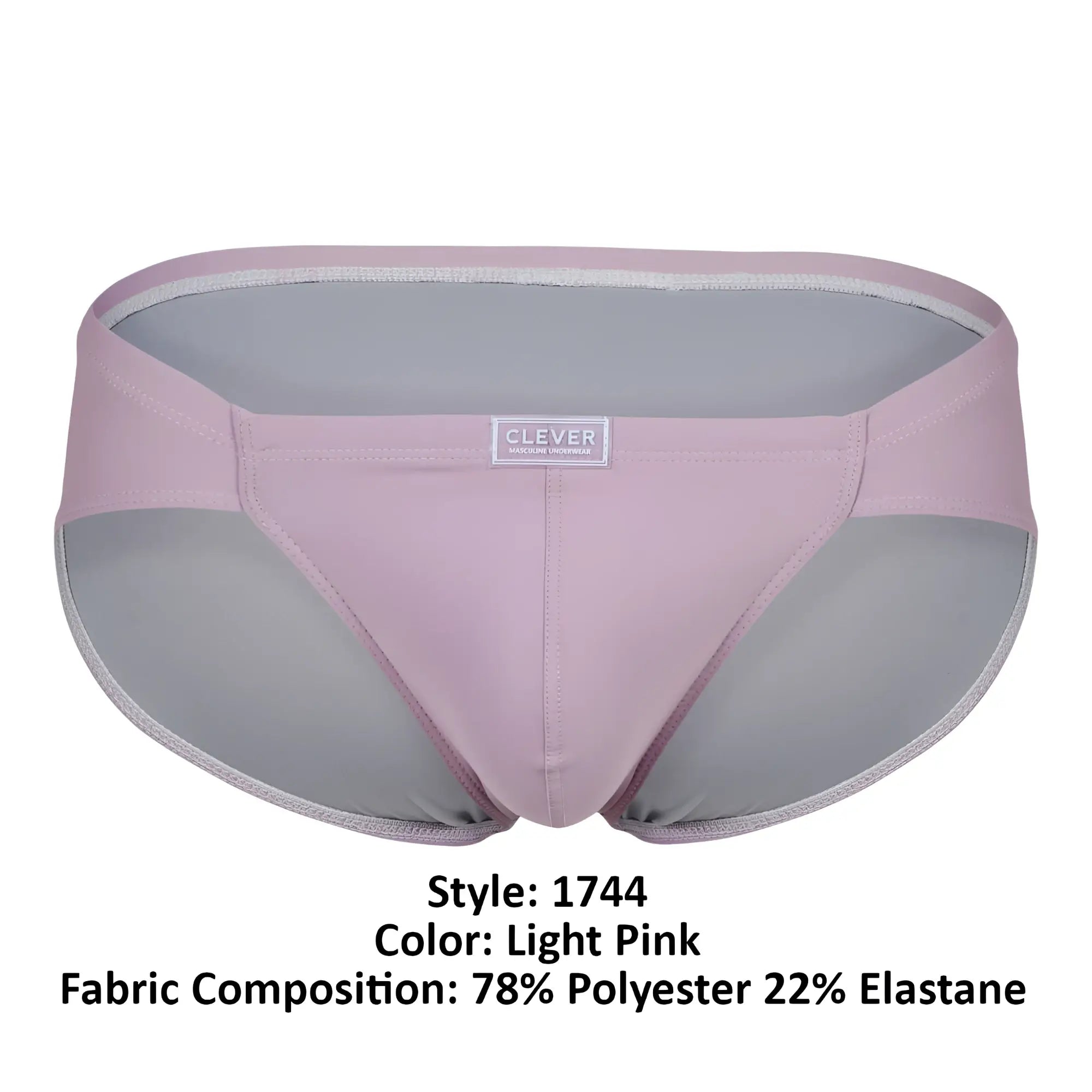 Light pink and gray clever 1744 spring briefs with sleek form-fitting design made from 78 polyester and 22 elastane