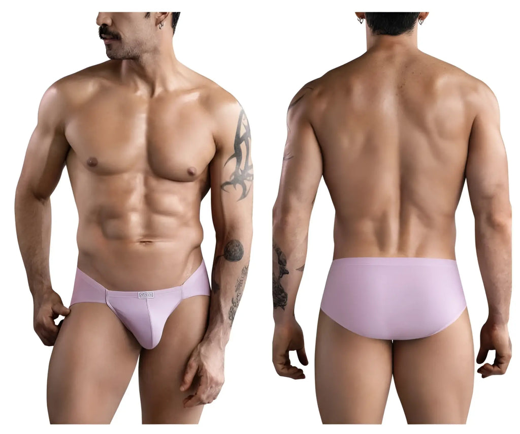 Lavender-colored smooth textured men’s briefs with subtle brand logo on waistband from clever 1744 spring briefs collection