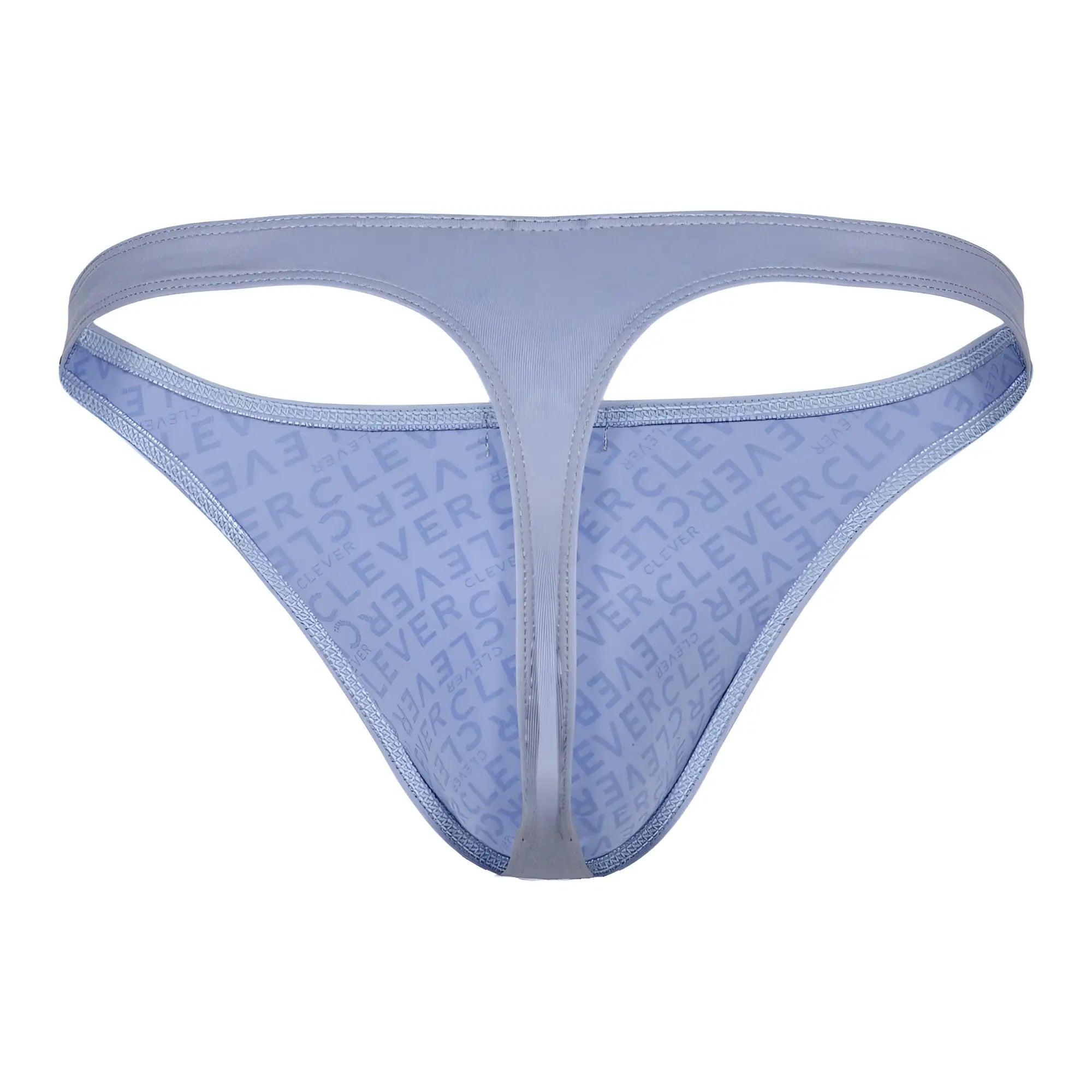 Light blue clever 1745 optimo thong with subtle repeating logo pattern on fabric front side