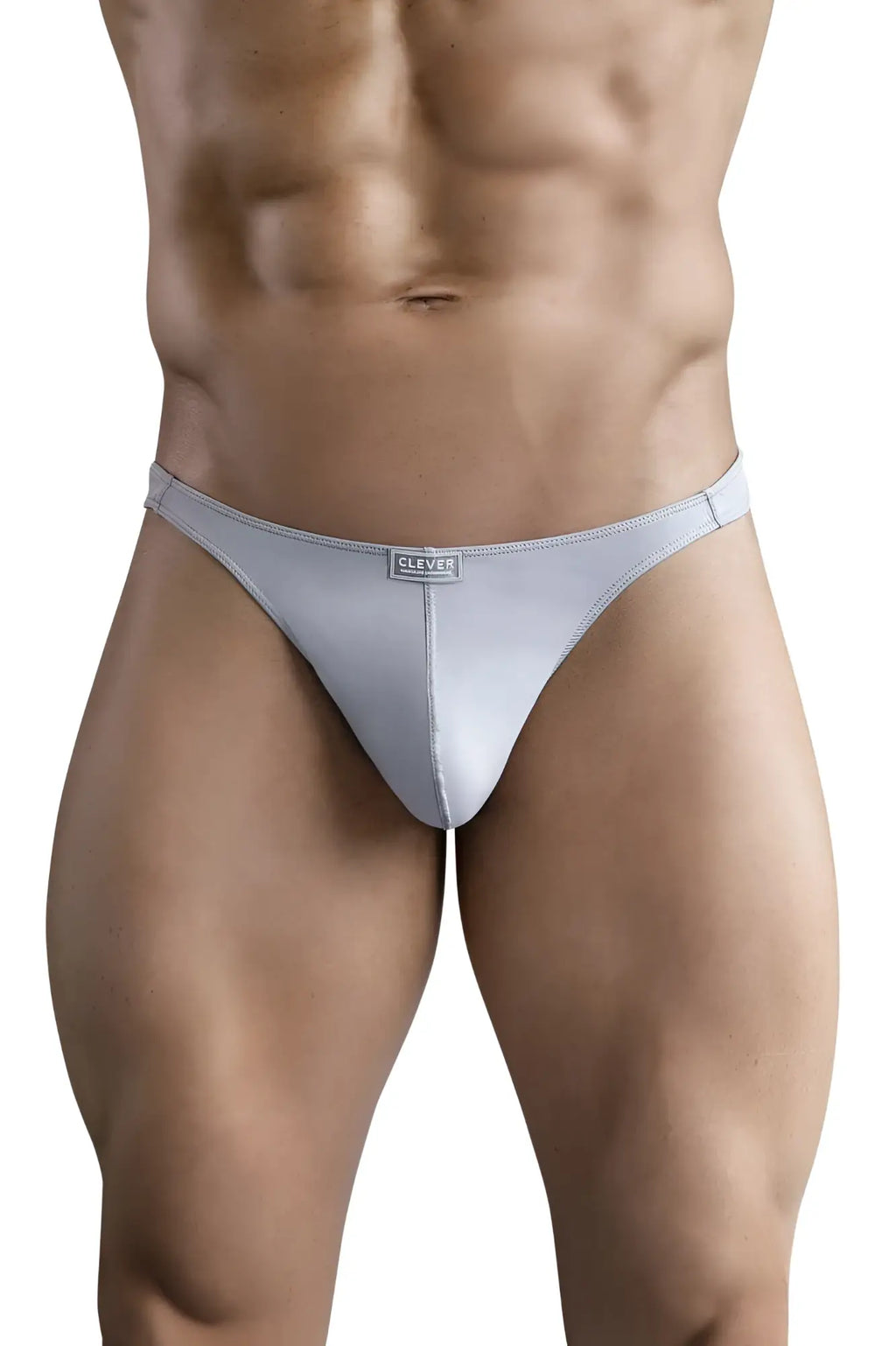 Light gray seamless fabric briefs with subtle clever brand tag at waistband for comfortable everyday wear