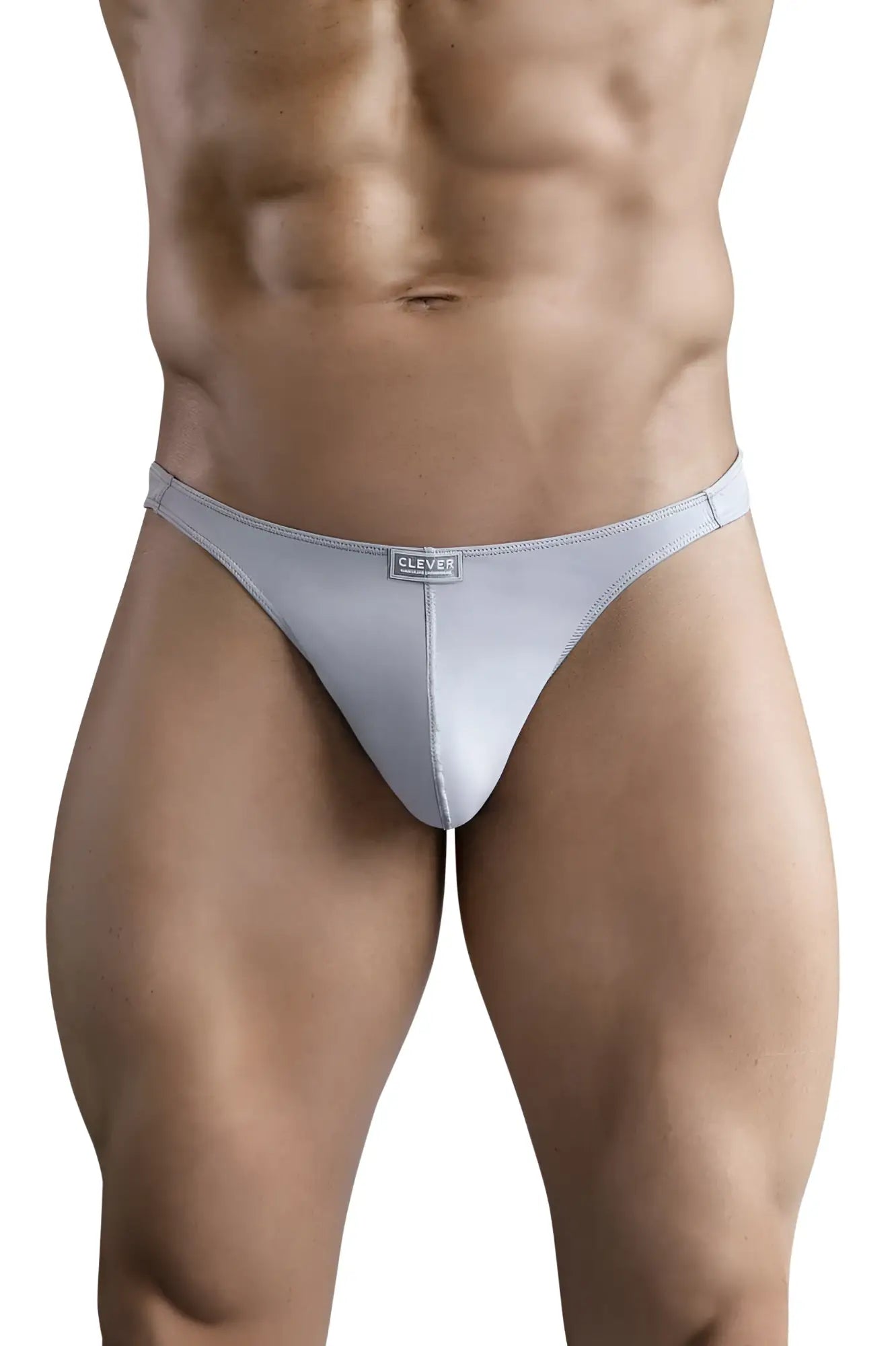 Light gray seamless fabric briefs with subtle clever brand tag at waistband for comfortable everyday wear