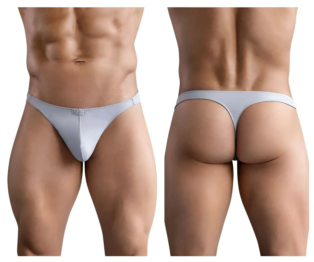 Light gray seamless thong with a subtle brand tag at the front from Clever 1745 Optimo Thongs collection