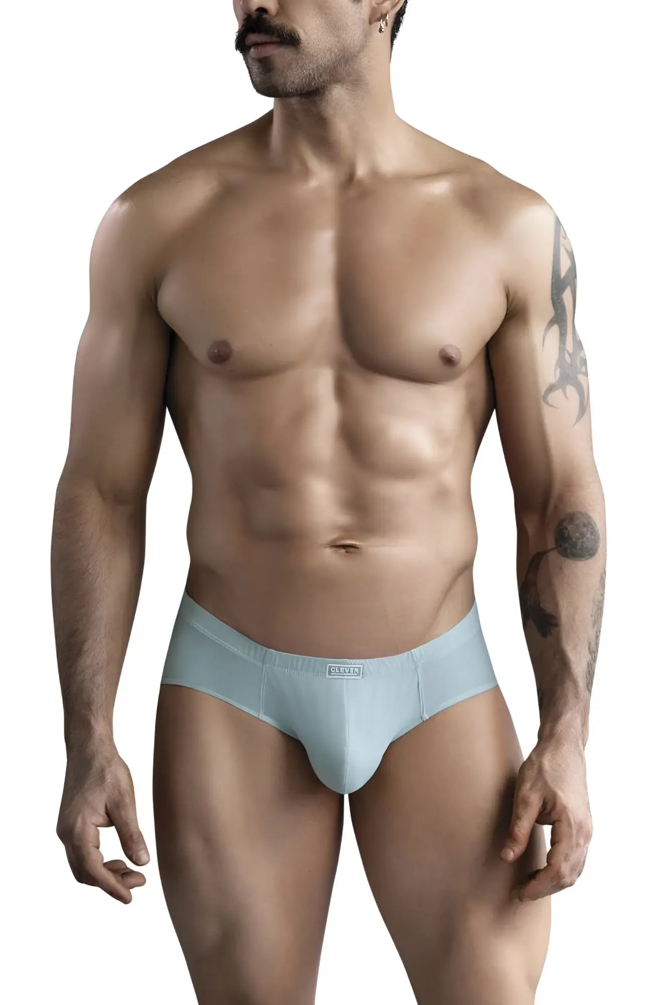 Light blue form-fitting briefs with subtle elastic waistband and bloom embroidery from clever 1746 pastel briefs color green