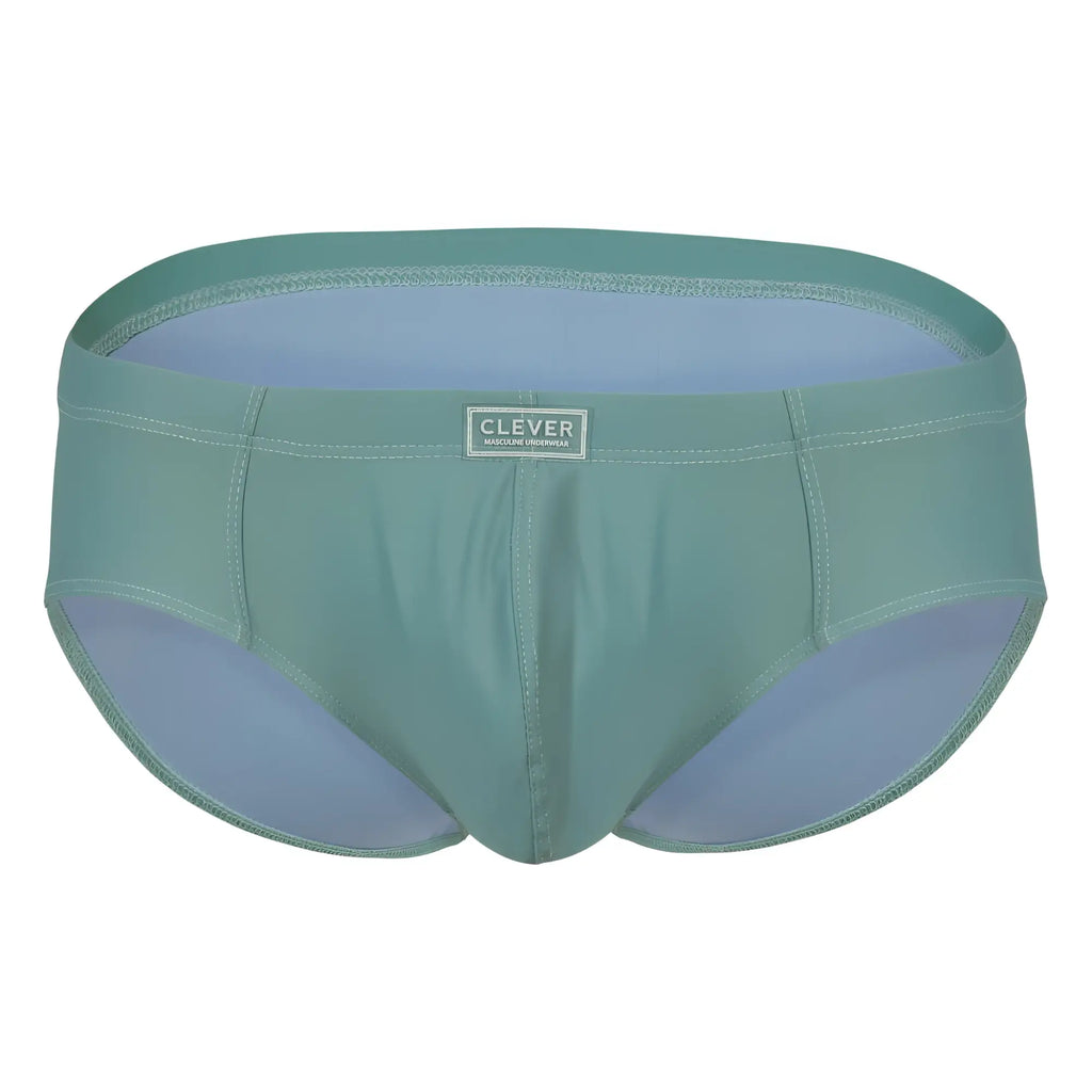 Teal men’s briefs with light blue lining and Clever brand label on waistband from Clever 1746 Pastel Briefs green collection