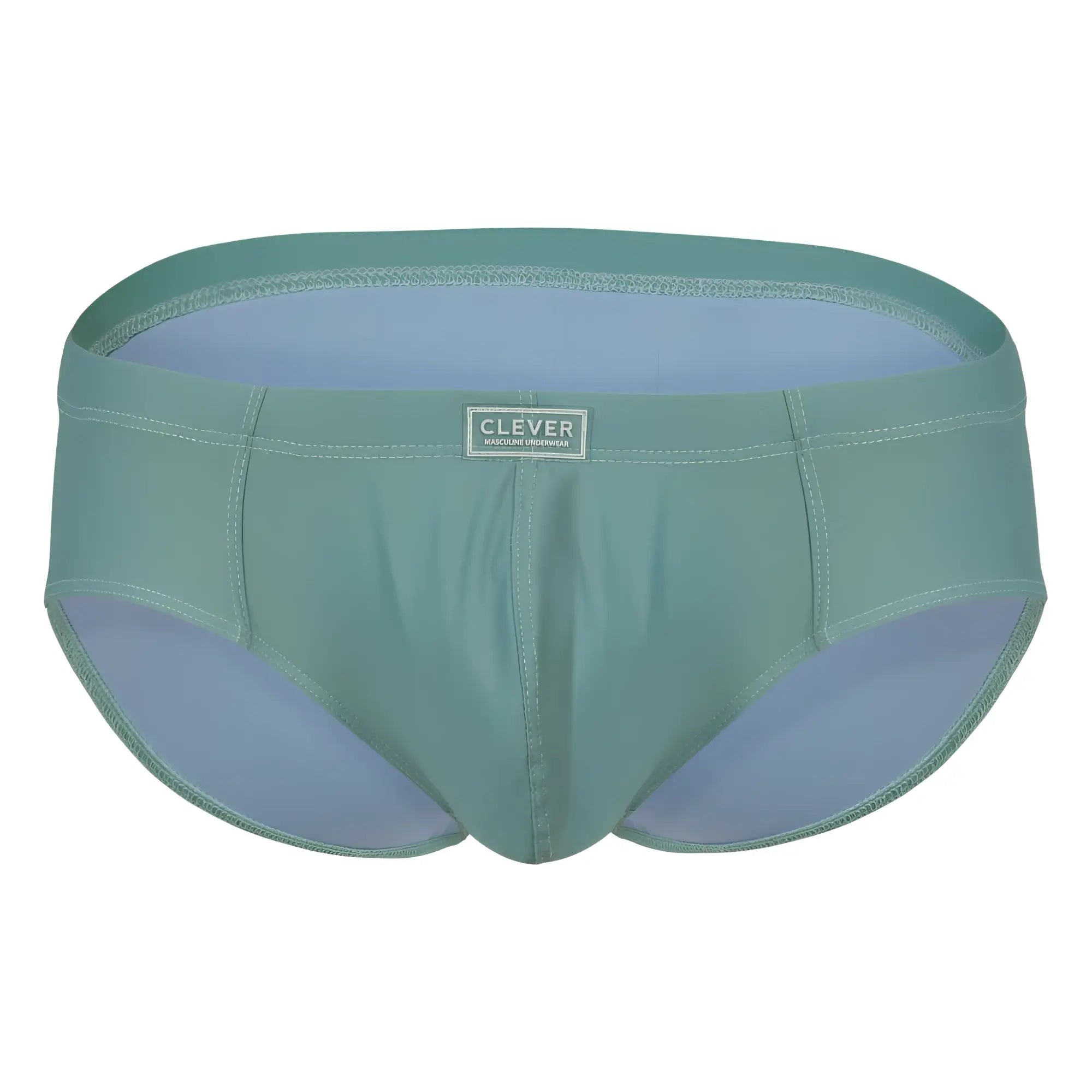 Teal men’s briefs with light blue lining and Clever brand label on waistband from Clever 1746 Pastel Briefs green collection