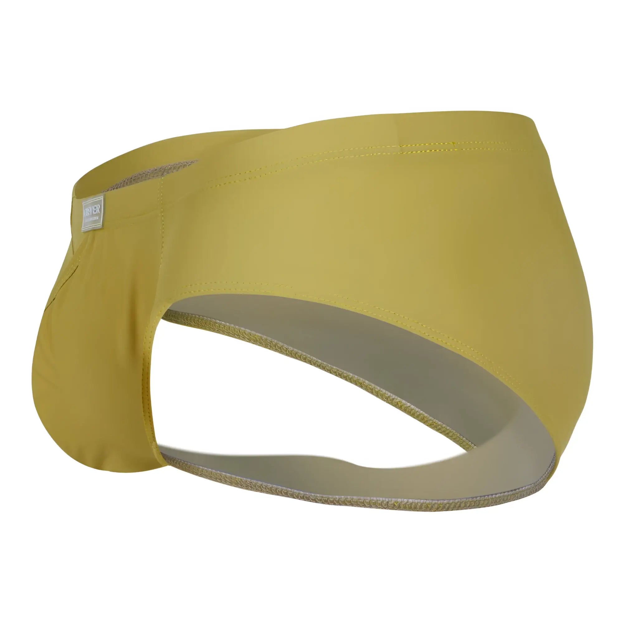 Yellow men’s swim trunks clever 1746 pastel briefs in mustard with smooth stretchy fabric and subtle gray waistband trim