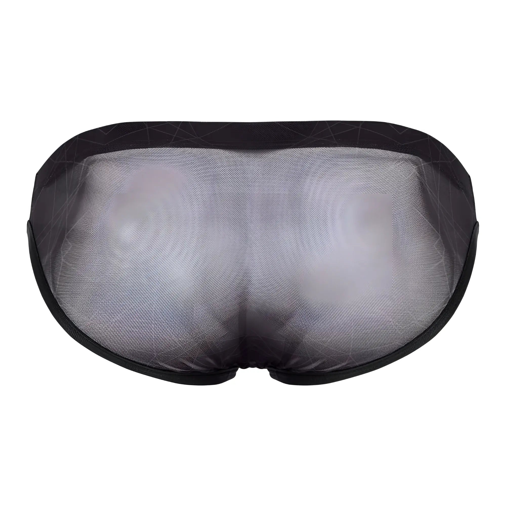Black clever 1747 geometric bikini briefs with subtle mesh material and geometric waistband pattern front view