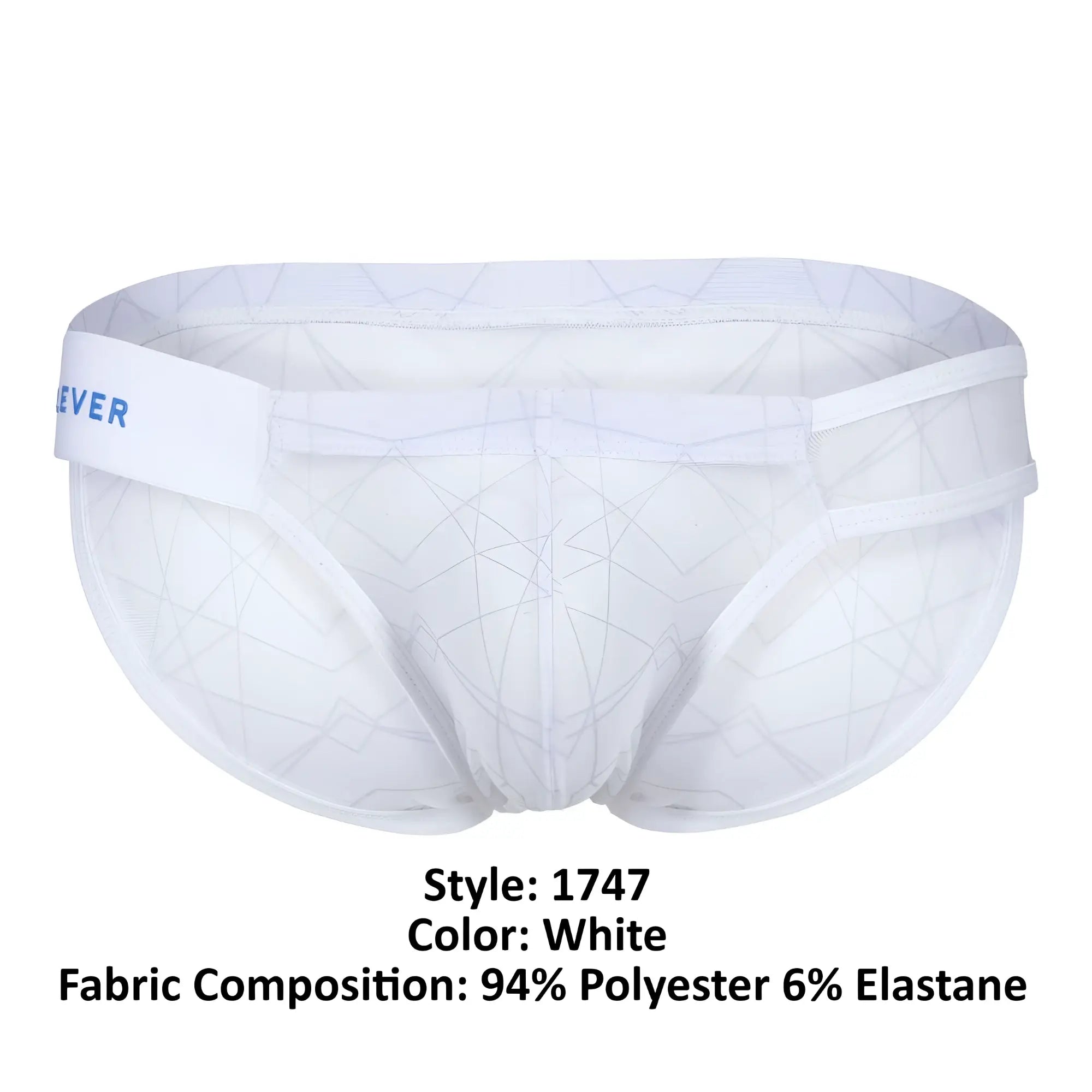 White clever 1747 geometric bikini briefs with a subtle mesh pattern and branded waistband