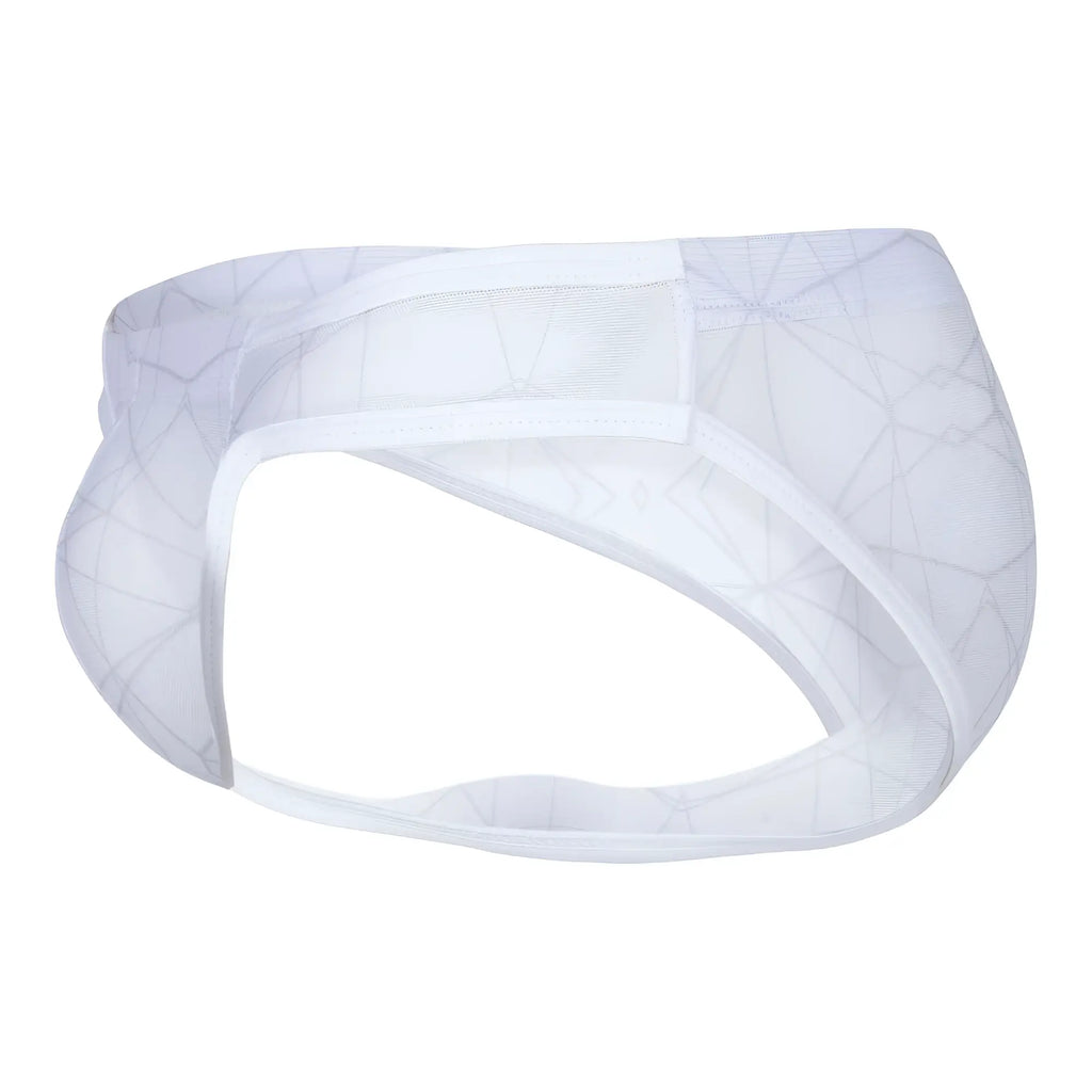 White mesh briefs with a subtle geometric pattern from clever 1747 geometric bikini in white color